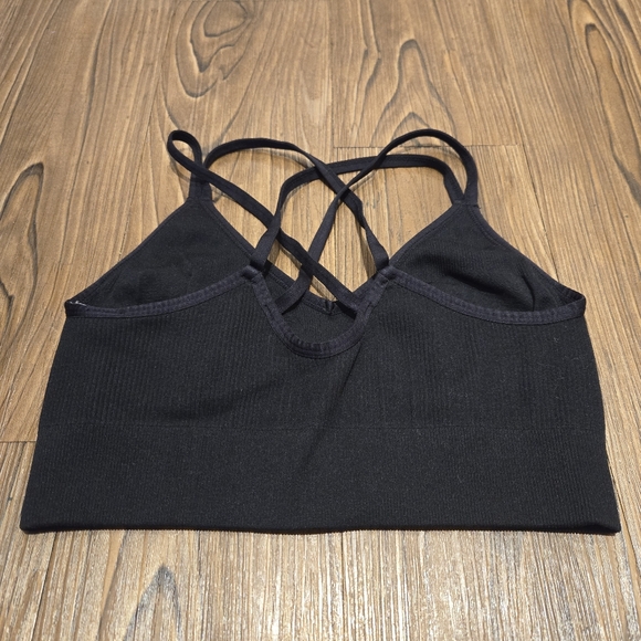 Aerie Seamless Strappy Bralette Ribbed Black Sports Bra Gym Yoga Barre Run XL - Picture 5 of 8